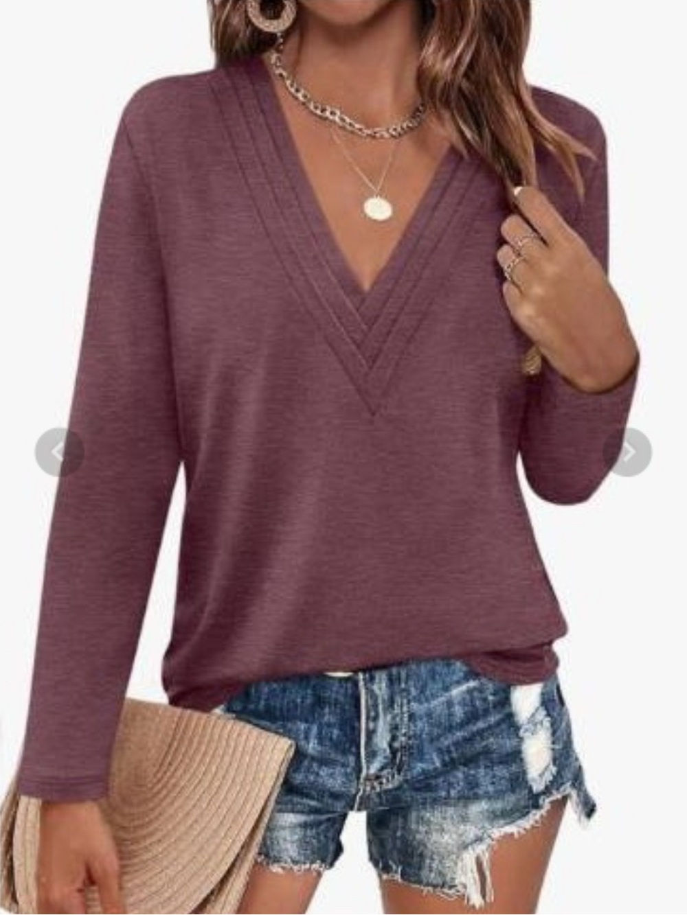 Women's Deep V-Neck Long Sleeve Casual Top | M | NWT